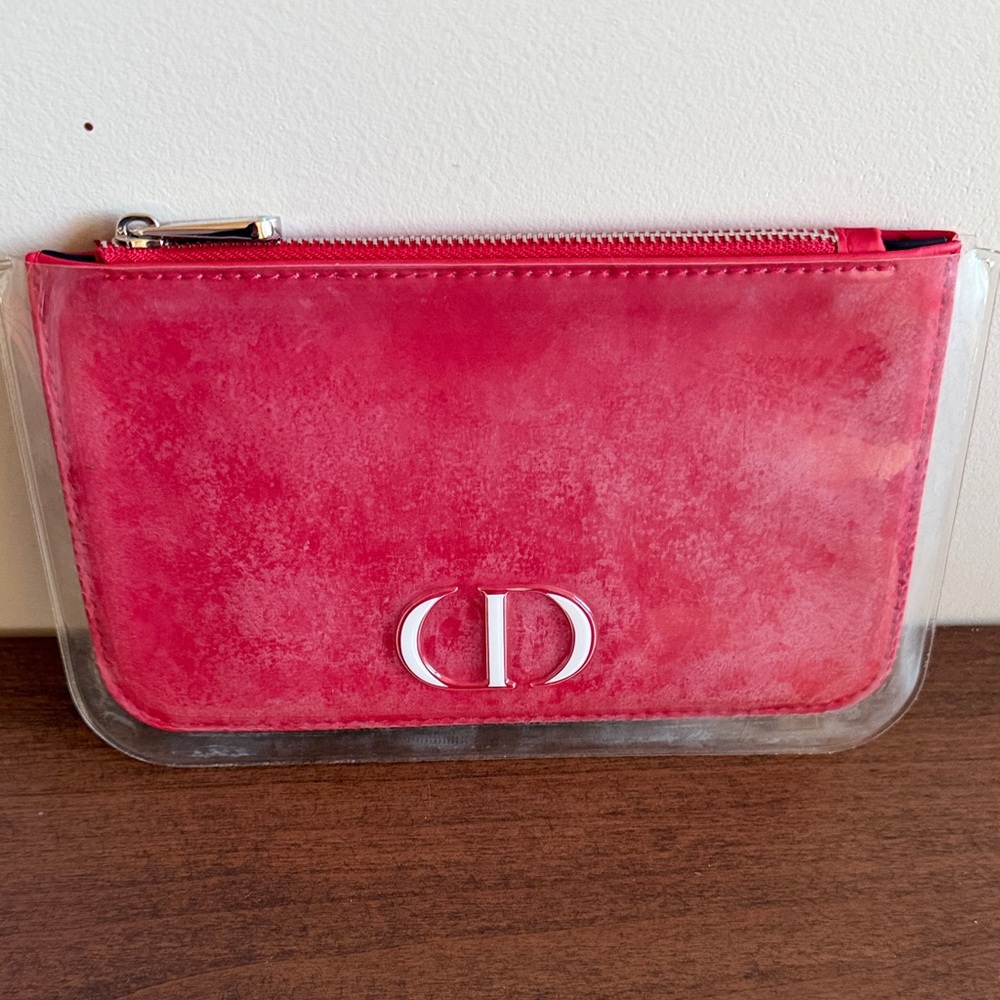 Dior red cosmetic pouch with Silver Accents